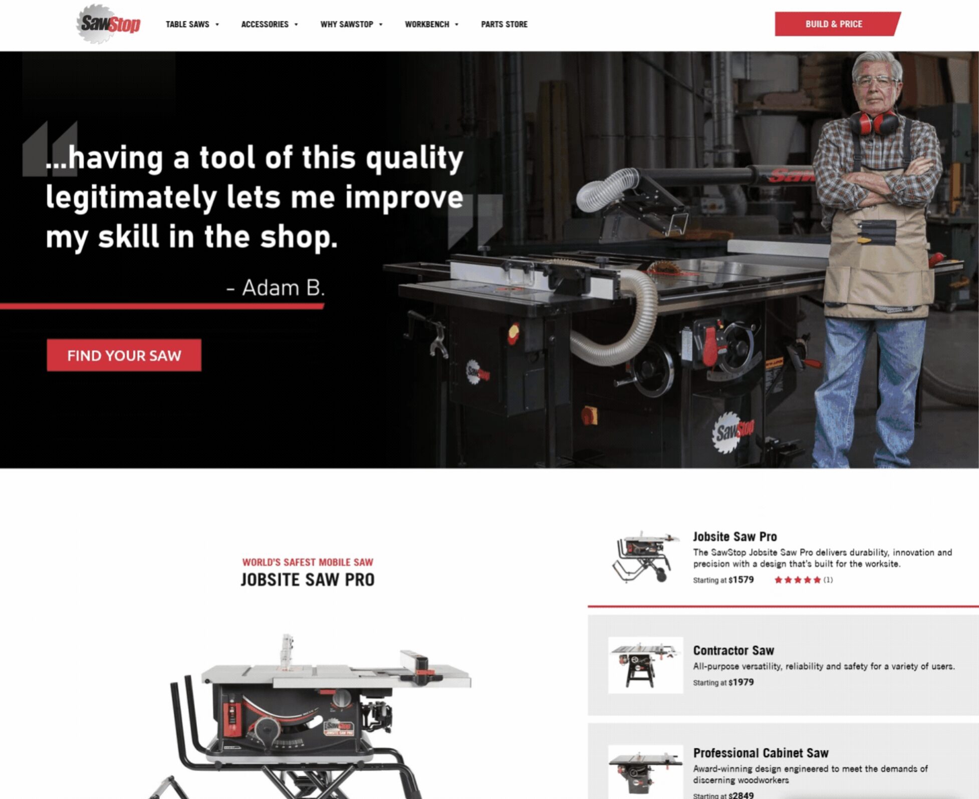 Sawstop Website Screenshot